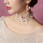 Wedding Set: Faux Pearl Choker + Clip-on Earring 1 Pair - Clip On Earring & Necklace - One Size