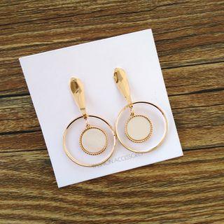 Shell Disc Alloy Hoop Dangle Earring 1 Pair - S925 Silver - Stud Earrings - Gold - One Size