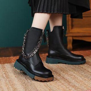 Genuine Leather Platform Chained Short Boots