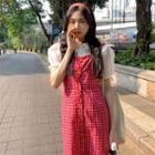 Short-sleeve Blouse / Plaid Midi Overall Dress