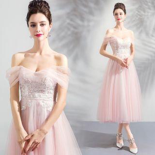 Off-shoulder Midi A-line Evening Dress