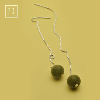 Pom Pom Threader Earring One Pair - 925 Sterling Silver - Pom Pom Threader Earring - One Size