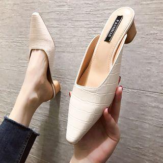 Block-heel Croc Grain Mules