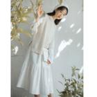 Long-sleeve Midi Dress / Knit Vest / Set