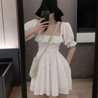 Square Neck Ruffled Tie-waist Dress
