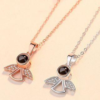925 Sterling Silver Rhinestone Angel Necklace