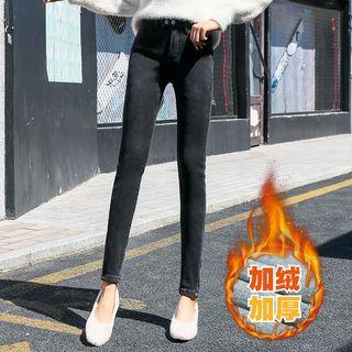 High-waist Slim Fit Fleece Lining Jeans