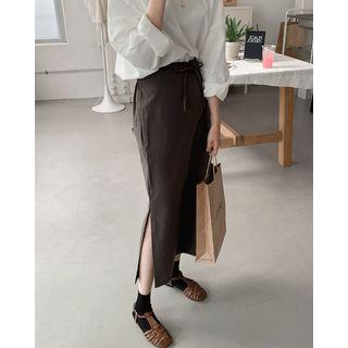 Drawstring-waist Slit-side Maxi Skirt