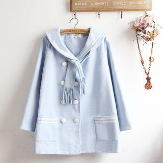 Lettering Sailor Collar Double-breasted Coat