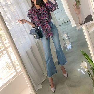 Fringed Washed Boot-cut Jeans