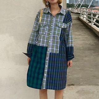 Long-sleeve Patterned Shirt Dress
