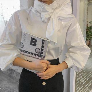 Scarf-neck Balloon-sleeve Blouse