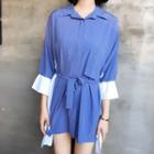 3/4-sleeve Color Block Shirt Dress