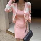 Stripe Cardigan & Sleeveless Knit Minidress Set