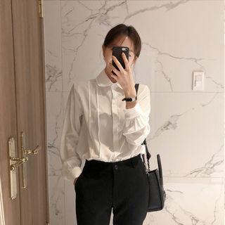 Collar-detail Pintuck-trim Blouse