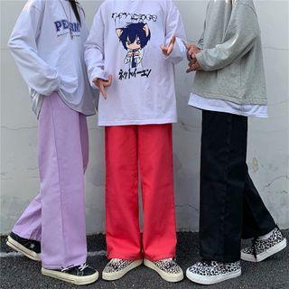 Drawstring Hem Straight-cut Plain Pants