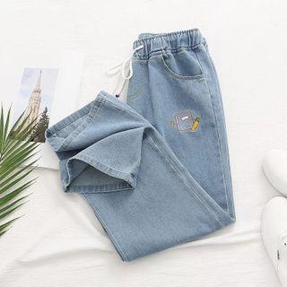 Book Embroidered Straight Leg Jeans