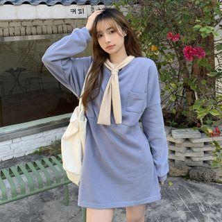 Tie-neck Mini Sweatshirt Dress