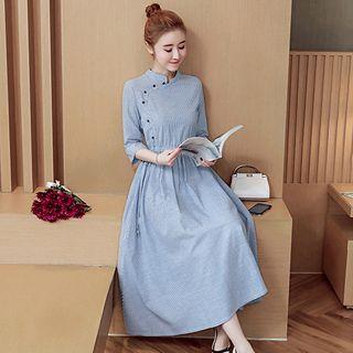 3/4-sleeve Pinstripe Midi Dress