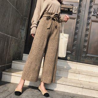 Knitted Wide-leg Pants With Sash