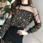 Sheer Panel Sequined Pullover