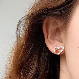 Rhinestone Heart Earring 1 Pair - Earrings - Rhinestone - Cut-out - Love Heart - One Size