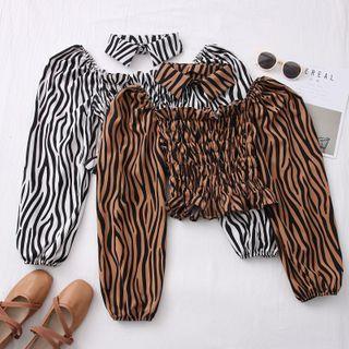 Zebra-print Smocked Crop Top With Choker