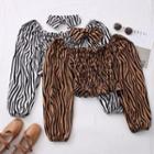 Zebra-print Smocked Crop Top With Choker