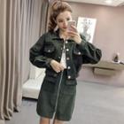 Set: Corduroy Jacket + Zip-accent Skirt