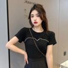 Short-sleeve Crew Neck T-shirt Black - One Size