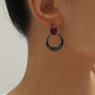 Chunky Chain Rhinestone Alloy Dangle Earring 1 Pair - Gold & Green & Red - One Size