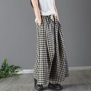 Plaid Wide-leg Drawstring Pants