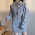 Long-sleeve Cropped Shirt / A-line Mini Skirt