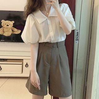 Puff-sleeve Blouse / Loose Fit Shorts / Set