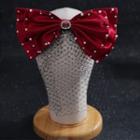 Wedding Bow Faux Pearl Mesh Hair Clip Red - One Size