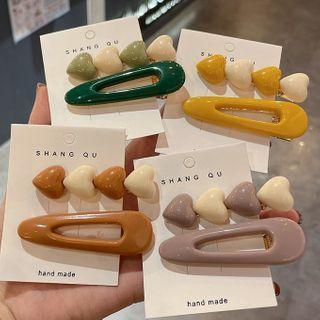 Set: Heart / Plain Hair Clip (assorted Designs)