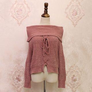 Off-shoulder Lace-up Detail Sweater