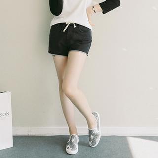 Drawstring Waist Denim Shorts