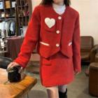 Heart Fleece Cropped Jacket / Plain Fleece Skirt