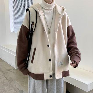 Color Block Applique Hooded Coat