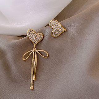 Non-matching Rhinestone Heart Dangle Earring 1 Pair - Earring - Asymmetric Love Heart - One Size