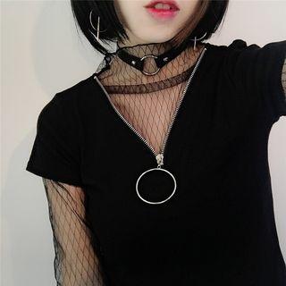 Zip Detail V-neck Short-sleeve T-shirt