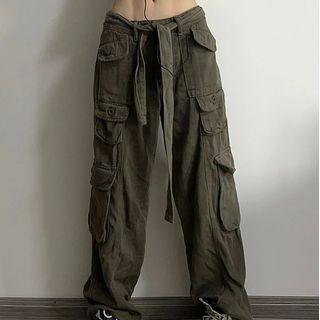 Low-rise Tie-waist Cargo Loose-fit Pants