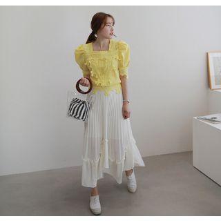 Ruffled Asymmetric-hem Pleated Skirt