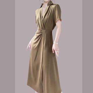 Short-sleeve Collar Maxi A-line Dress