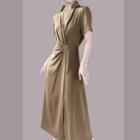 Short-sleeve Collar Maxi A-line Dress