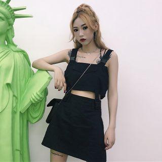 Set: Sleeveless Buckled Top + Mini A-line Skirt