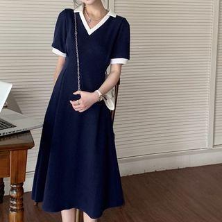 Short-sleeve Collared A-line Dress (various Designs)
