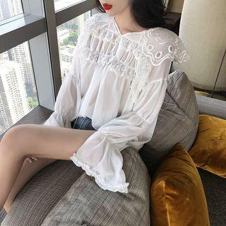 Ruffle-trim Sheer Blouse White - One Size