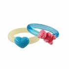 Set: Heart Ring + Bear Ring 1782a# - Set - Blue & Pink & Off-white - One Size